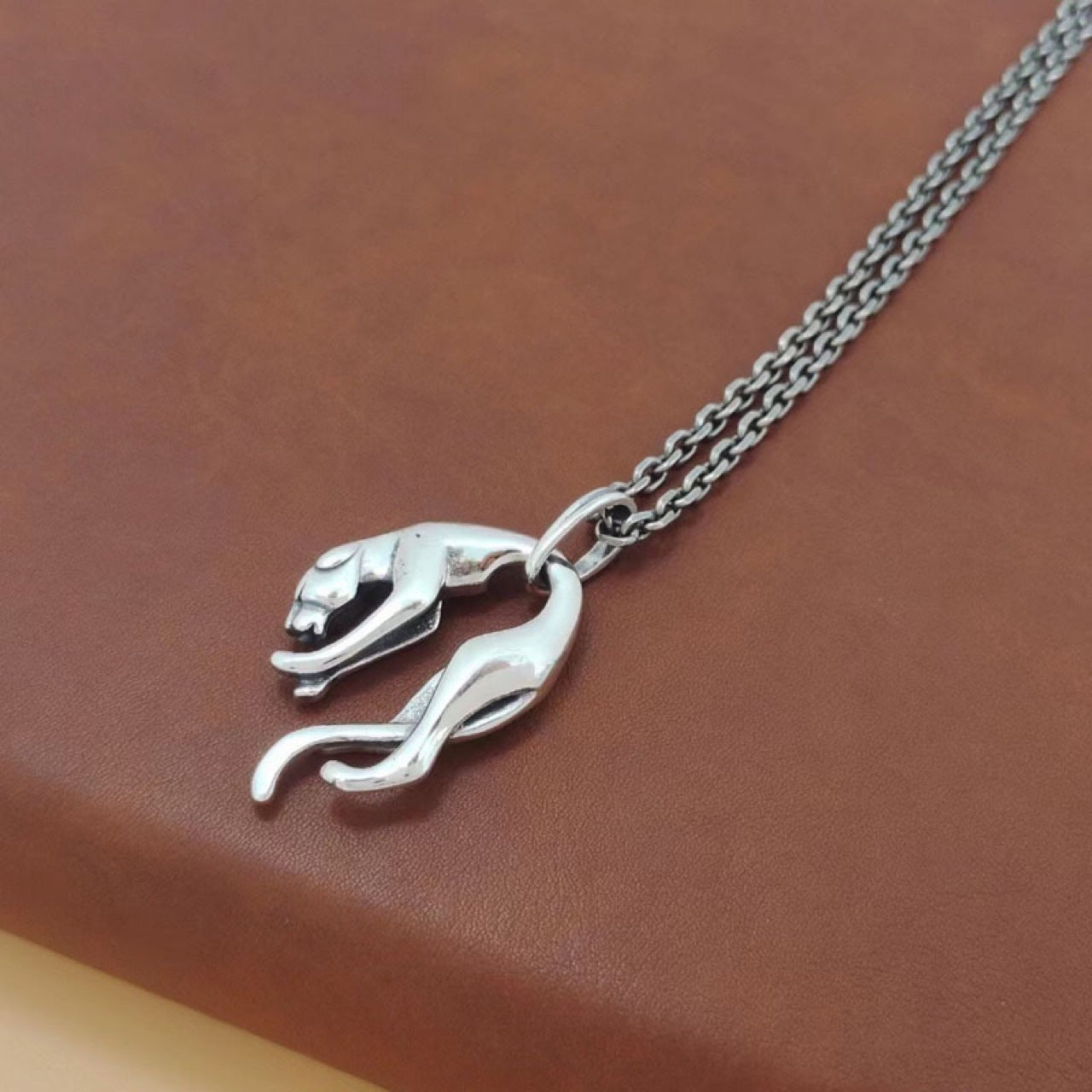 S925 Sterling Silver Creative Leopard Head Necklace