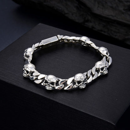 Sterling Silver Domineering Skull Bracelet Men's Korean-style Fashionable Hip Hop Punk Hand Jewelry