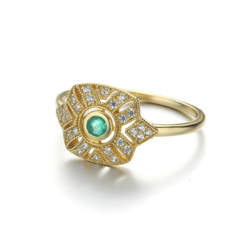 Vintage natural emerald zircon ring