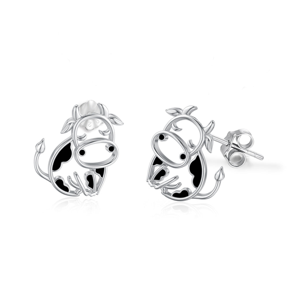 Boucles d'oreilles en forme de vache en argent sterling 925 pour femmes, cadeaux d'anniversaire