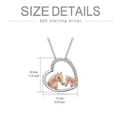 925 Sterling Silver Mama and Baby Horse Heart Mother Daughter Necklace for Women