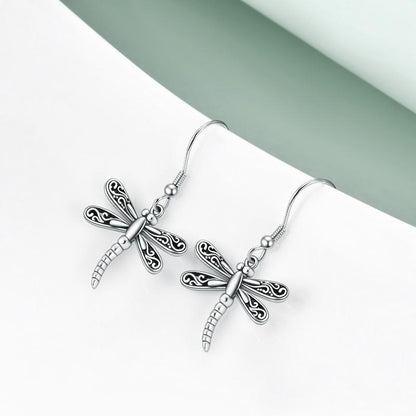 Dragonfly Dangle Drop Earrings Jewelry in Sterling Silver Oxidized