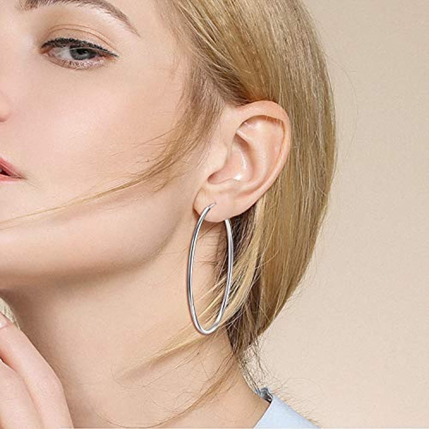 Boucles d'oreilles créoles rondes simples et polies en argent sterling pour femmes