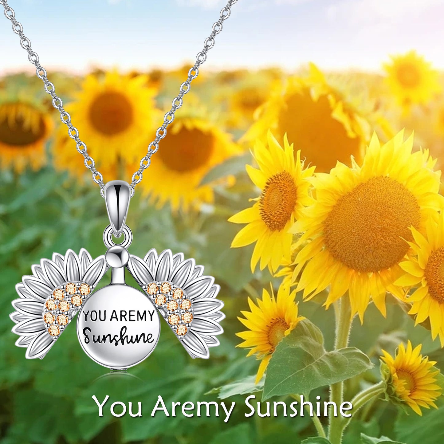 Collar You are My Sunshine Collar de girasol de plata esterlina para mujer Collar de urna