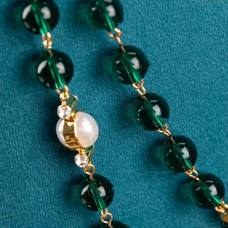 Collier de perles baroques électroplaquées en or véritable avec glaçure colorée bleu lac vert