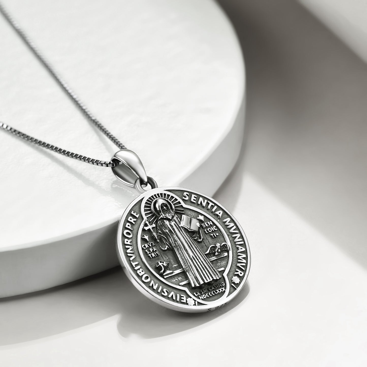 Saint Benedict Medals Necklace for Women Sterling Silver