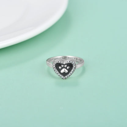 Bague funéraire en argent sterling avec urne en forme de cœur pour cendres de chien ou de chat