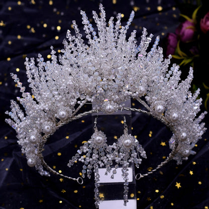 Wedding Headpiece Silver Handmade Crystal Big Crown