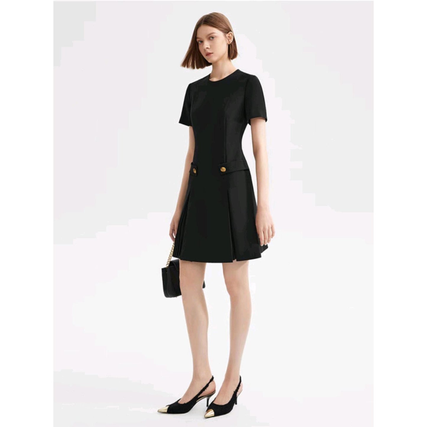 Autumn New Short Sleeve Pleated Dress Women