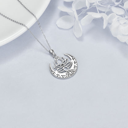 collier de yoga en argent sterling avec symbole fleur de lotus/om, symbole sanskrit, bijoux d'équilibrage