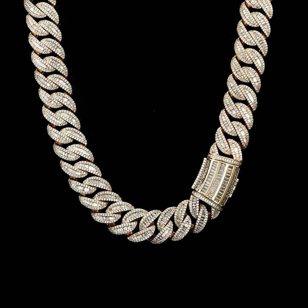 Collier Hip Hop 15 mm 20 mm avec boucle Miami et chaîne cubaine, bracelet plaqué or véritable