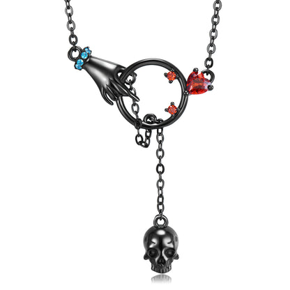 Falling Skull Necklace Nightclub Punk Style S925 Silver Collar Chain