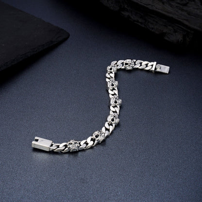 Sterling Silver Domineering Skull Bracelet Men's Korean-style Fashionable Hip Hop Punk Hand Jewelry