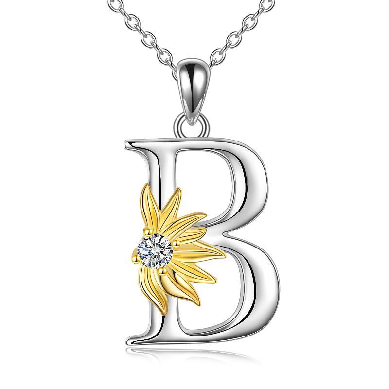 Sterling Silver Initial Alphabet Sunflower A Letter Script Name Pendant Necklace