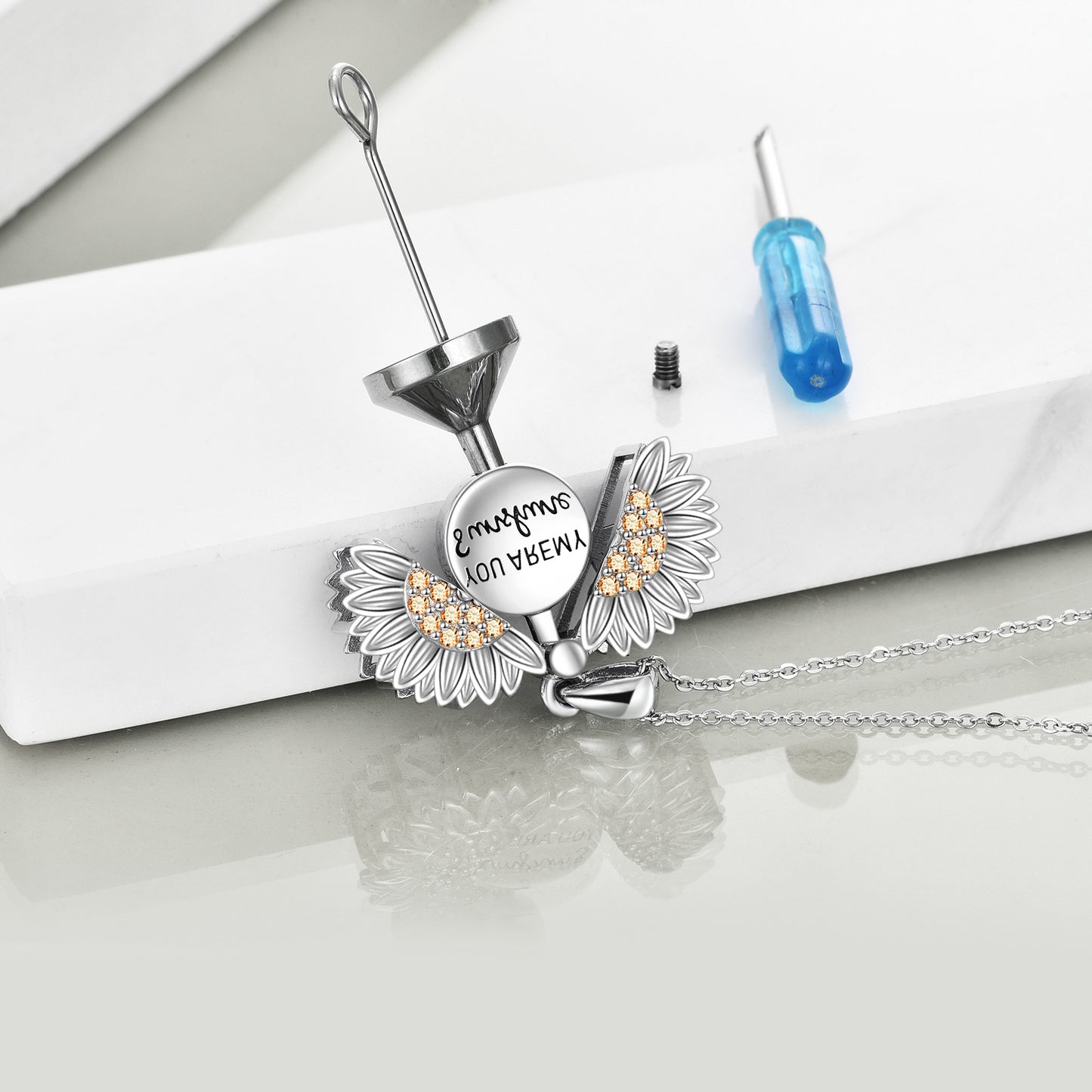 Collar You are My Sunshine Collar de girasol de plata esterlina para mujer Collar de urna