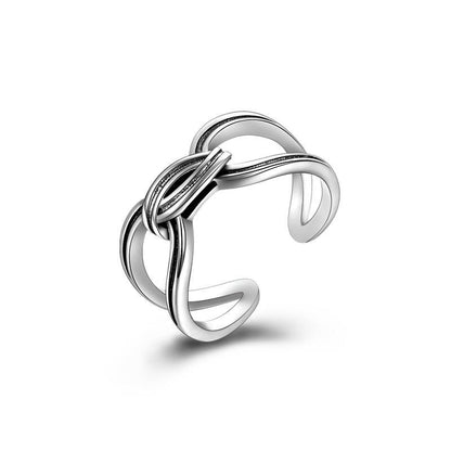 Bague d'ouverture en argent sterling oxydé pour homme et femme