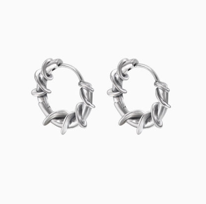 S925 Sterling Silver Thorn Winding Earrings Men's Hip Hop Fashion