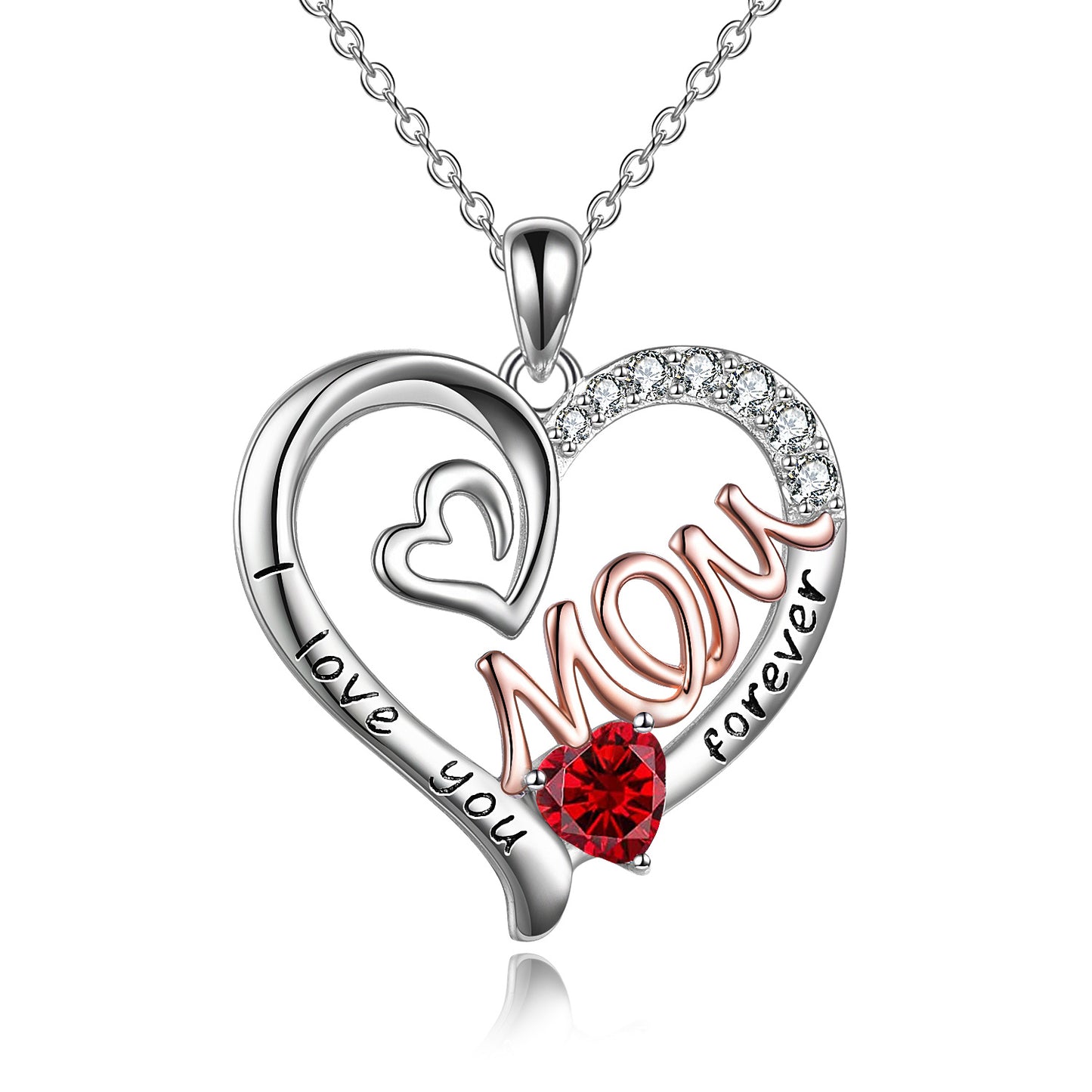 Collar para mamá de plata de ley S925 con forma de corazón y circonita cúbica rosa, colgante con piedra de nacimiento para mamá, joyería para mujer, regalos para madre