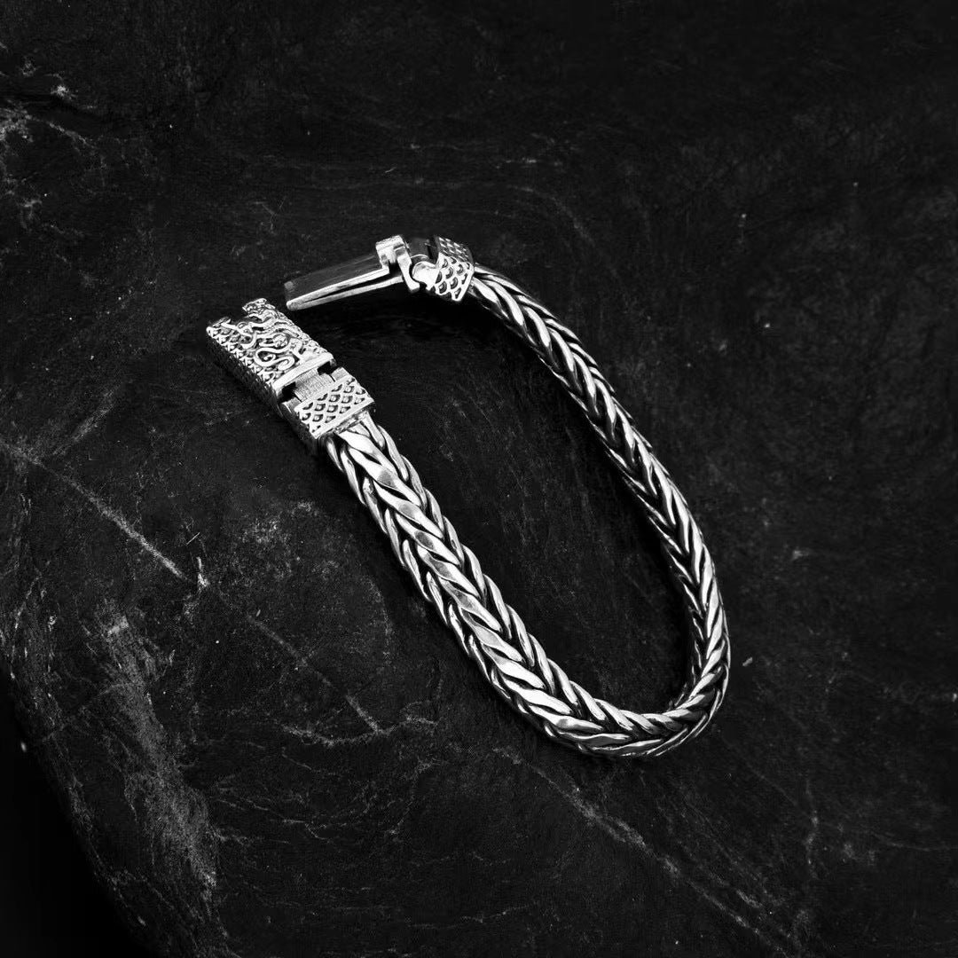 Bracelet à motif de dragon de style national en argent sterling S925 tissé à la main avec signe du zodiaque