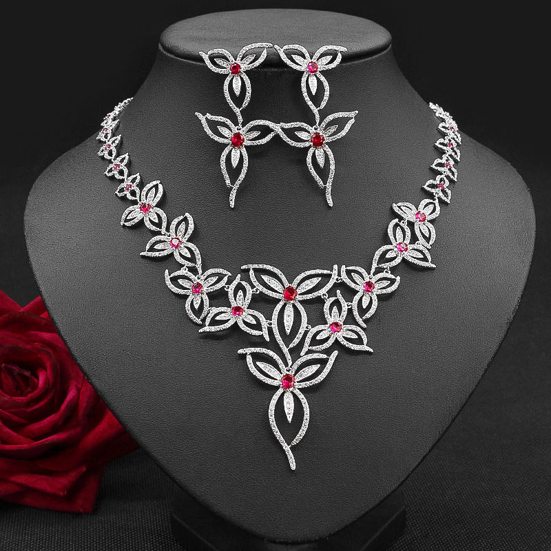 Women's Wedding Accessories Flower Zircon Necklace Earrings