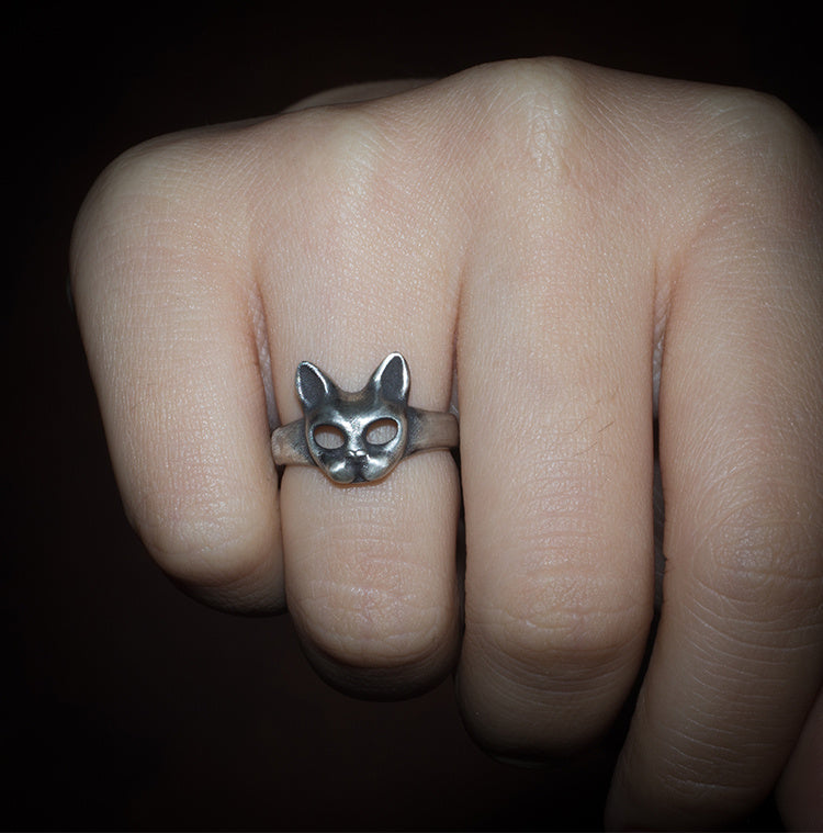 925 Sterling Silver Niche Design Cat Head Ring