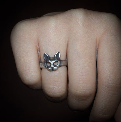 925 Sterling Silver Niche Design Cat Head Ring