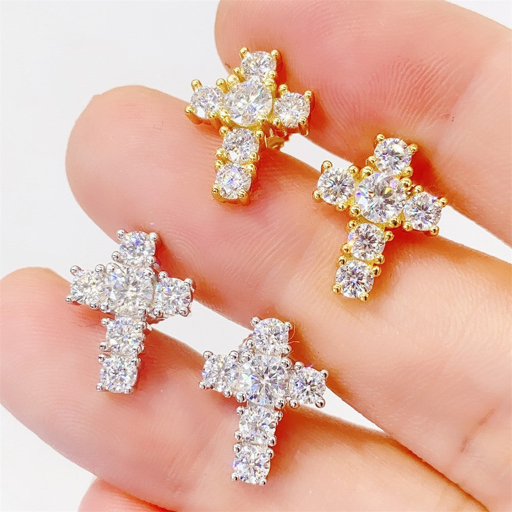 Cross S925 Silver Hip Hop Jewelry DF Jewelry Earrings