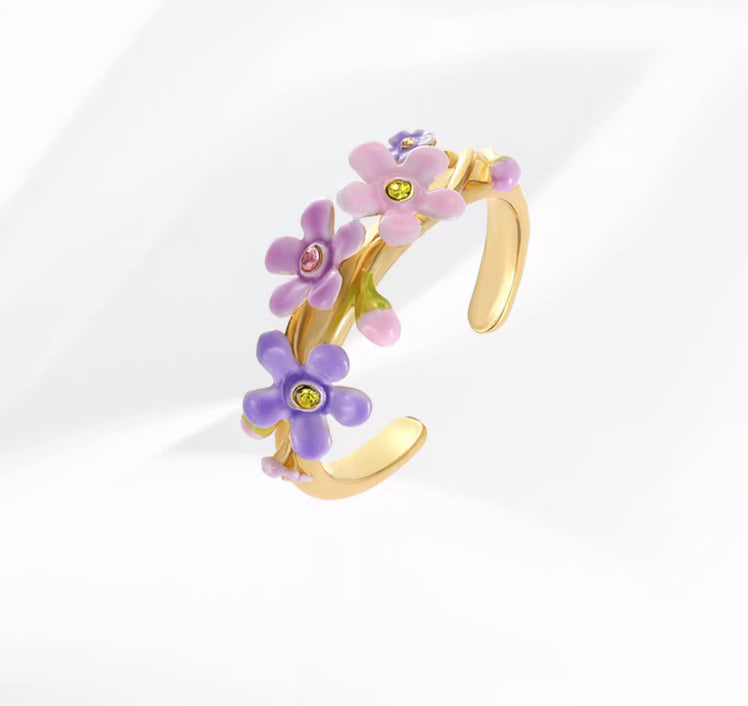 Bague ajustable pour femme avec petite fleur Myosotis Sylvatica