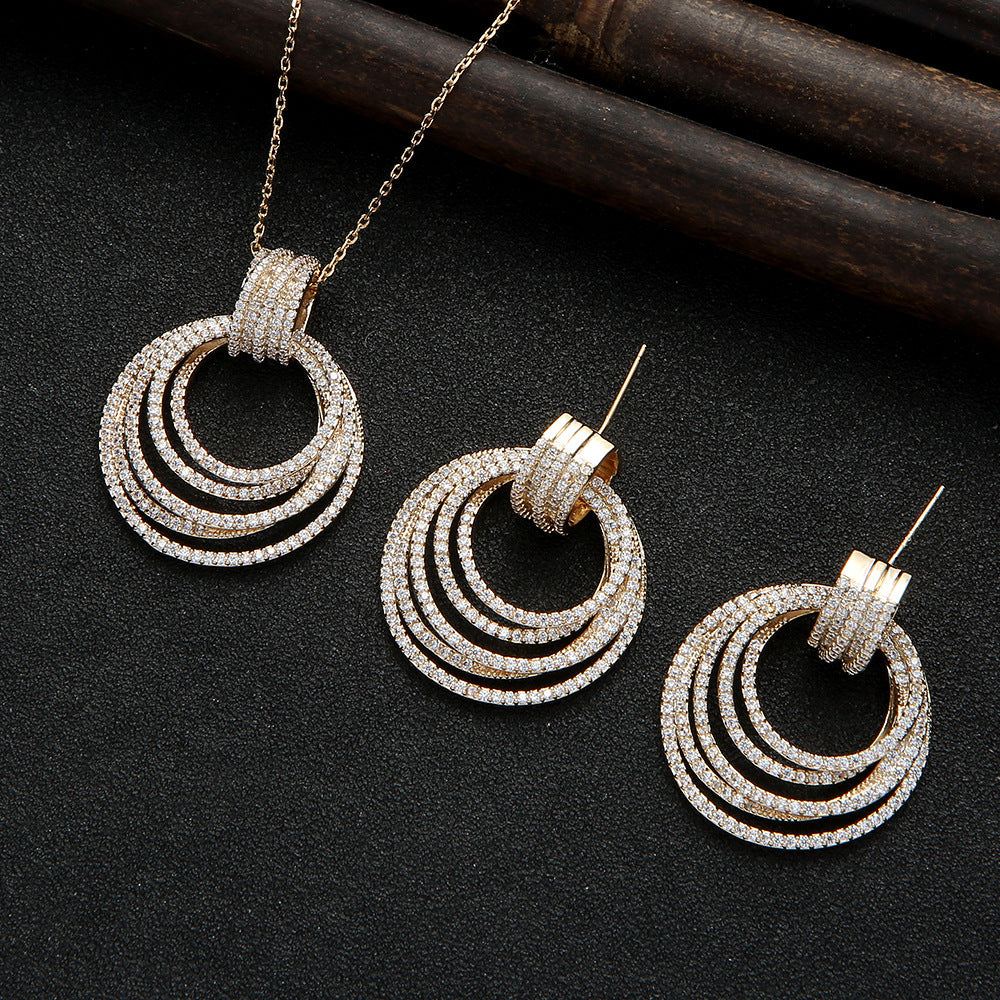 Micro Inlaid AAA Zircon Ring Earrings And Necklace Set