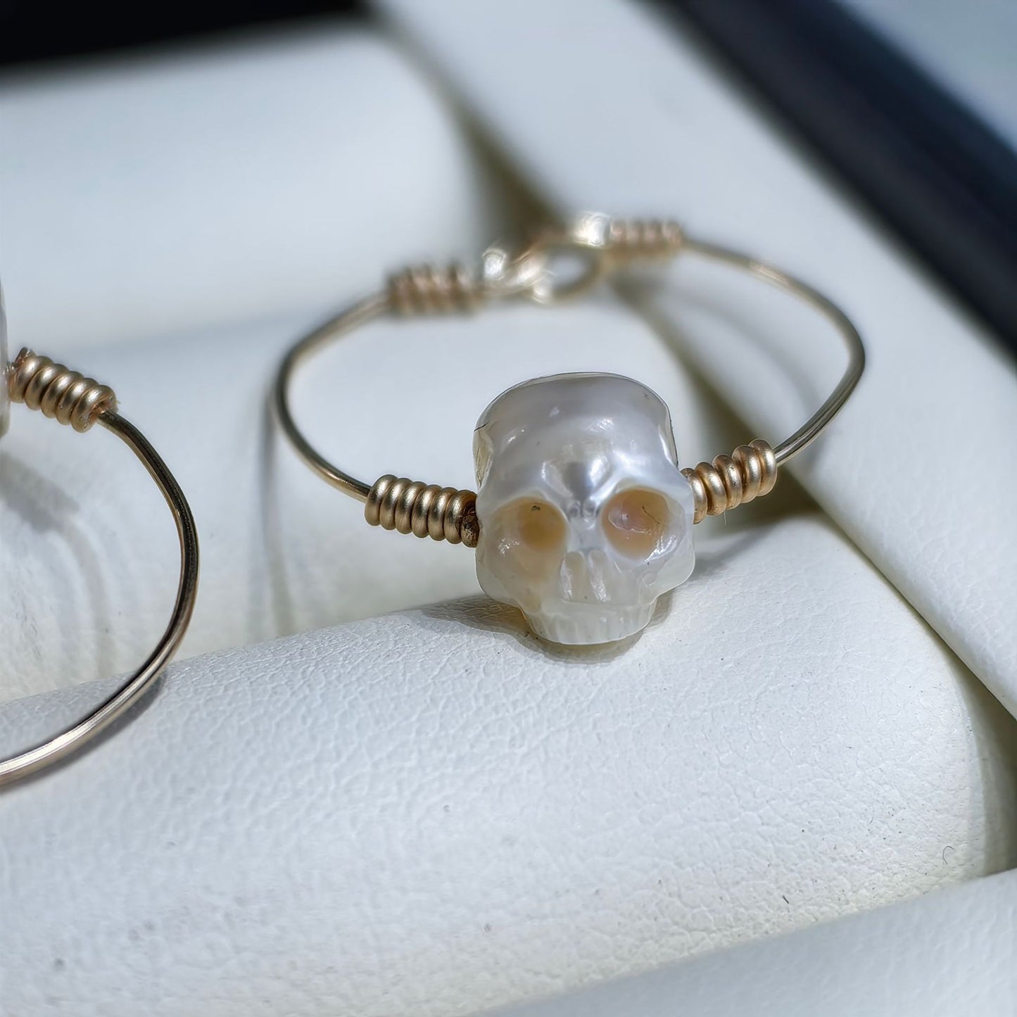 8-9mm Natural Freshwater Carved Pearl Advanced Skull European And American 14k Bag Gold Ring