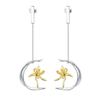 Unique Flower Design Half Flower-de-Luce S925 Women's Eardrops Literary And Natural Data Packet