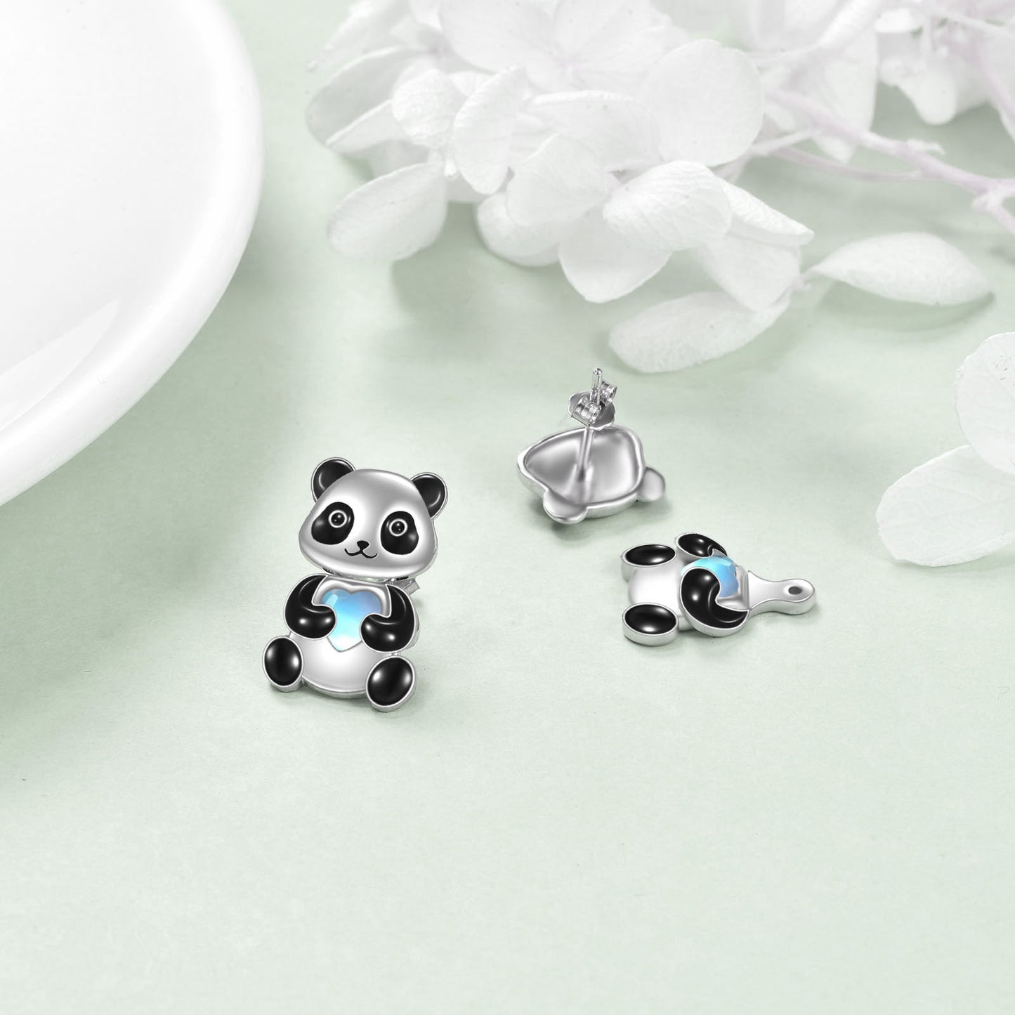 Sterling Silver Panda Stud Earrings Ear Jacket Front Back Earrings