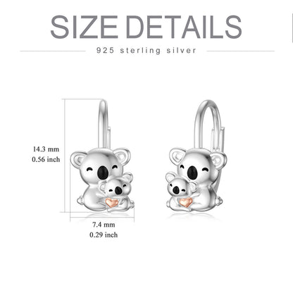 Pendientes de koala para niñas y mujeres, bonitos pendientes de botón con forma de koala para madre e hija, joyería colgante de plata de ley