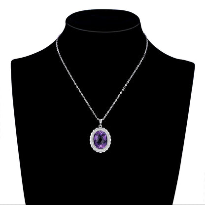 Luxury Style Necklace S925 Silver Set Oval Natural Amethyst Pendant