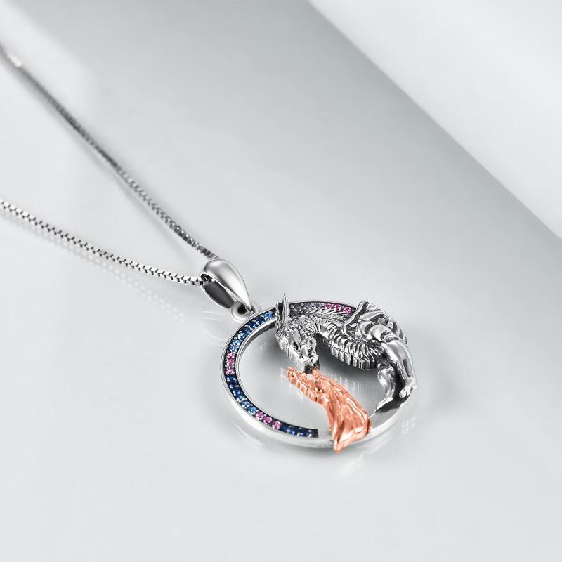 Collier en argent sterling avec fille et princesse dragon