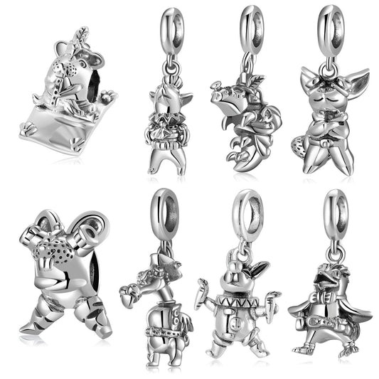 Colgante de cuentas de plata de ley 925 con forma de animal de aventura, conejo, tiburón, pelícano, pulsera para niña, accesorios de bricolaje