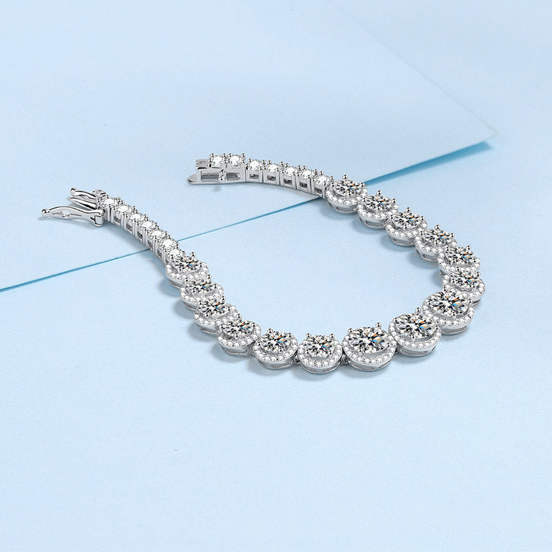 Pulsera de mujer con brillantes incrustaciones de moissanita en plata de ley 925 y estrellas