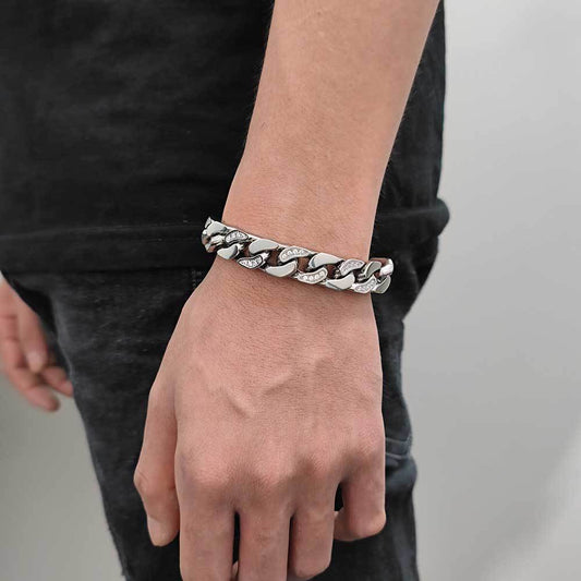 Stainless Steel Men's Half Rhinestone Zircon Four-sided Grinding Titanium Steel Bracelet