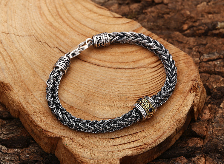 Retro 925 Sterling Silver Hand Weaving Bracelet