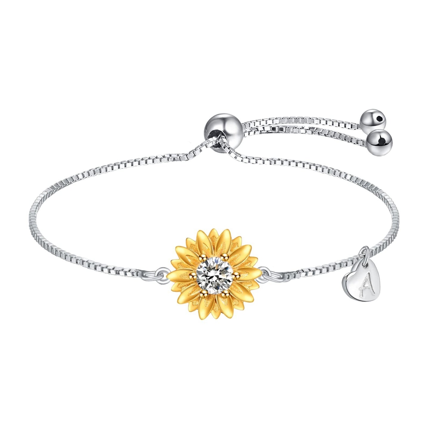 Bracelets Tournesol avec Initiale A Cadeaux Tournesol en Argent Sterling pour Femmes Filles Bijoux Tournesol