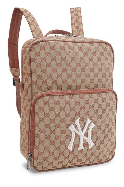 Gucci, Mochila New York Yankees de lona con GG naranja Pre-Loved, Rosa