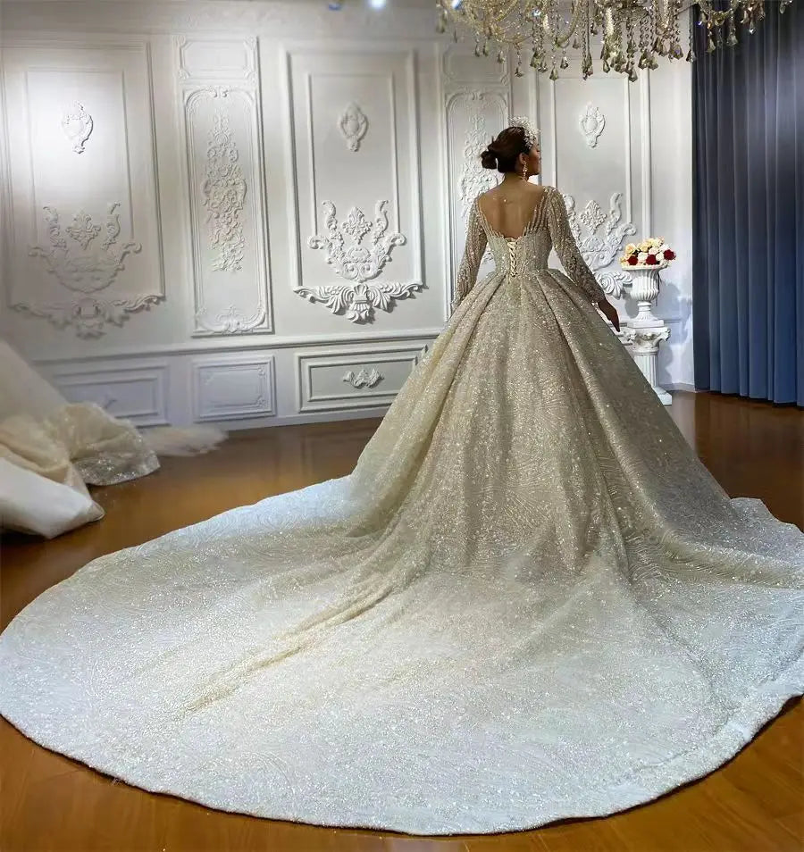 Vestidos de novia de lujo para mujer 2022, vestidos de novia con escote redondo, trajes de boda para mujer, cristales NS4242