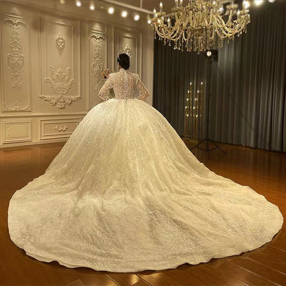 Luxury Wedding Gowns Organza High Neck Ball Gown NS4486 Sequins Romantic Bridal Wedding Gowns Vestido De Novias 2023