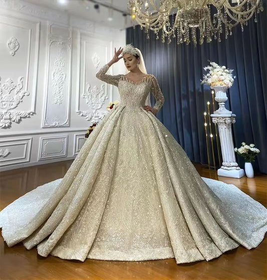 Vestidos de novia de lujo para mujer 2022, vestidos de novia con escote redondo, trajes de boda para mujer, cristales NS4242