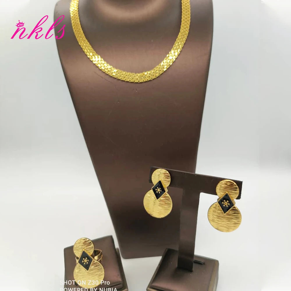 Jewelry Sets For Women Gold Color Chain Luxury Design Earrings Ring Ethiopian The Latest Hot Sale African Nigeria Jewelry Party