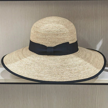 Sombreros de verano de ala ancha, elegantes sombreros de paja de rafia con lazo, sombrero para el sol para mujer, sombrero para mujer