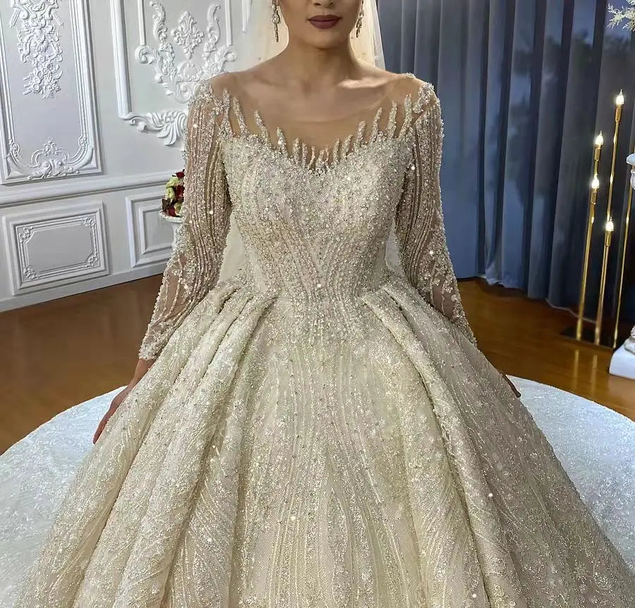 Vestidos de novia de lujo para mujer 2022, vestidos de novia con escote redondo, trajes de boda para mujer, cristales NS4242