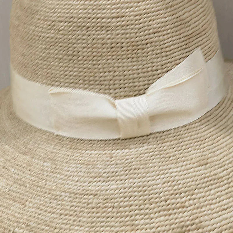 Chapeaux d'été à large bord Chapeaux de paille en raphia élégants avec nœud papillon Chapeau de soleil pour femmes Chapeau pour femme