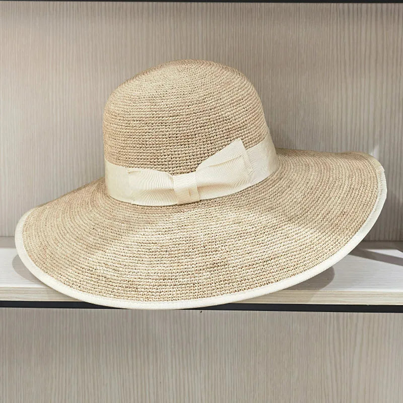 Wide Brim Summer Hats Elegant Raffia Straw Hats with Bowknot Women Sun Hat Female Hat