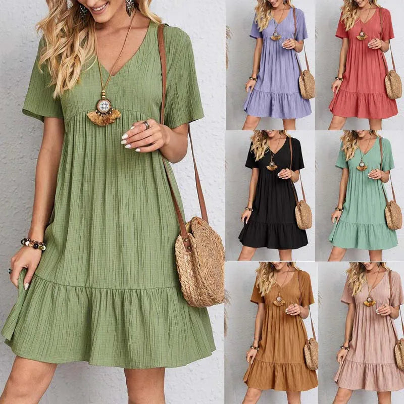 Vestido de mujer de manga corta con escote en V, básico, de verano, informal, para fiesta, playa, vacaciones, mono de mujer, ropa femenina